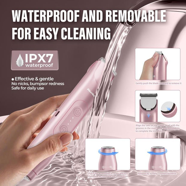 Akunbem Bikini Trimmer for Women, Electric Shaver and Razor Rechargeable 2-in-1 Body and Facial Epilator, Dual Heads for Painless Trimming of Pubic Hair, Face, Underarms and Legs, IPX7 Waterproof. Christmas Gift New Year Gift Shaving Grooming