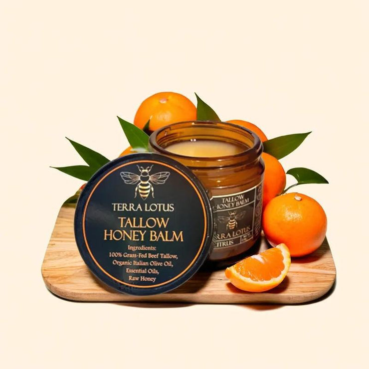 Organic Grass-Fed Beef Tallow Balm with Raw Honey - Handmade All-Natural Moisturizer for Soft, Smooth, Radiant Skin